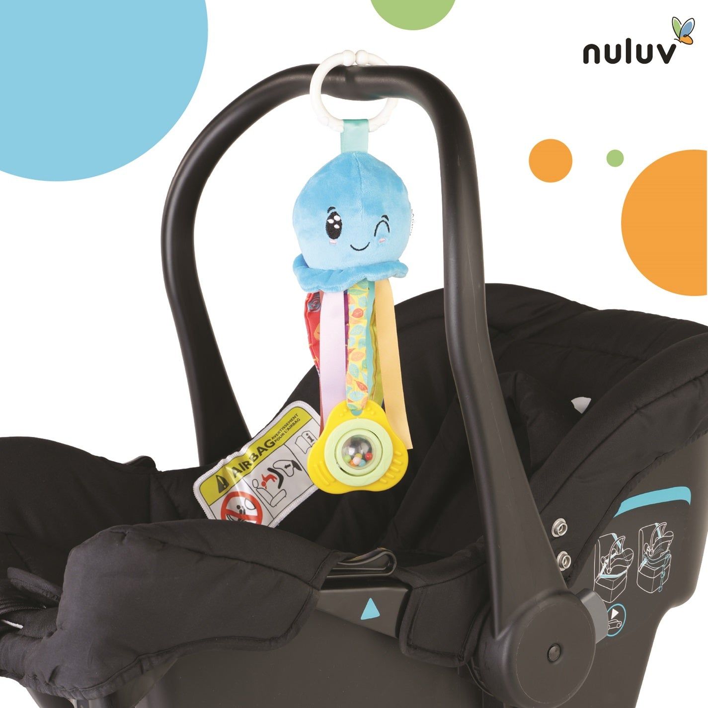 Nuluv Waves Octopus Plush Toy I Hanging Rattle I Stroller Toy for Baby 3 Months+ with Teether & Rattle Sound - Multicolor