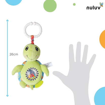 Nuluv Tortoise Jittery Teether Rattle Plush Toy Hanging Rattle, Stroller Toy with Tactile Material for Baby 3 Months+