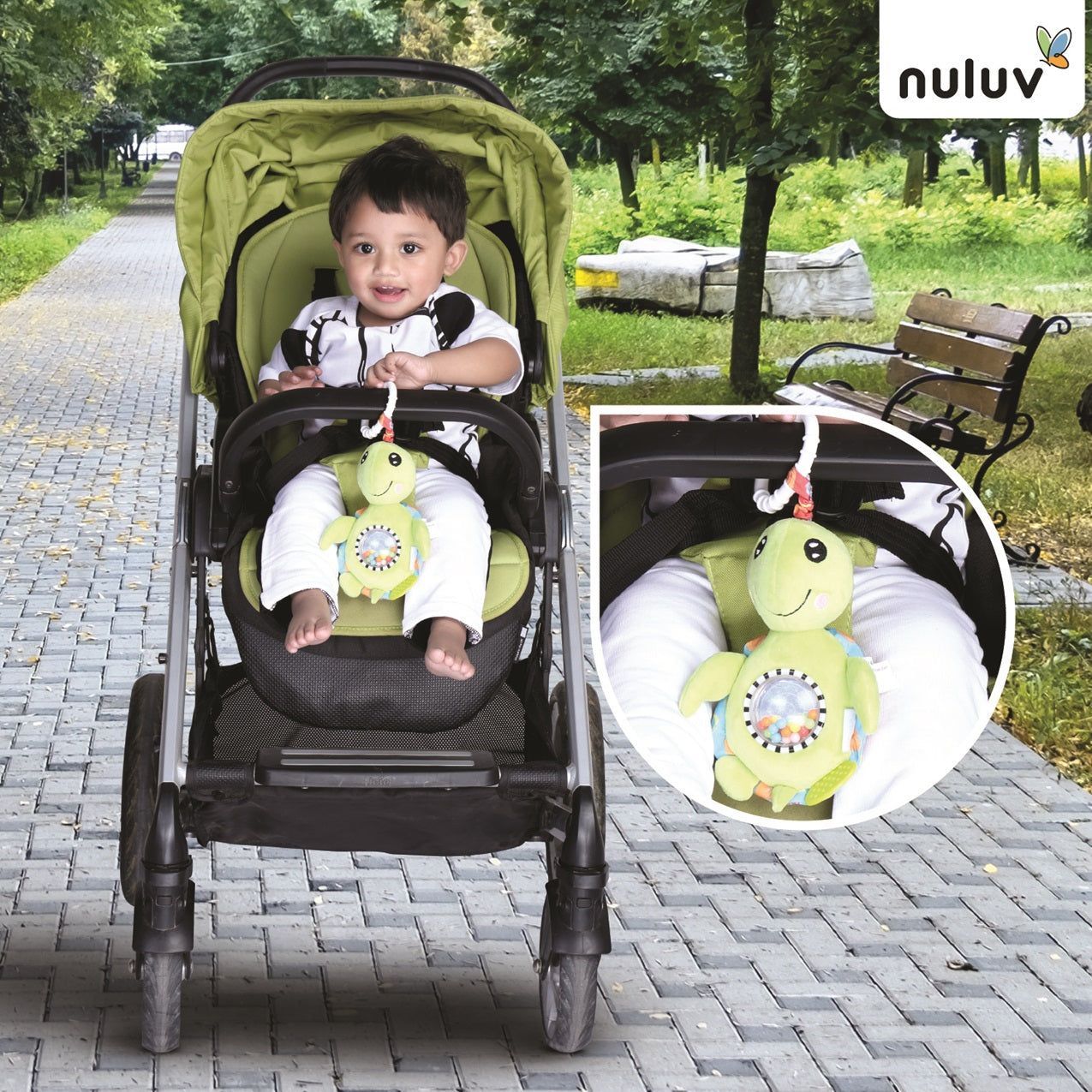 Nuluv Tortoise Jittery Teether Rattle Plush Toy Hanging Rattle, Stroller Toy with Tactile Material for Baby 3 Months+