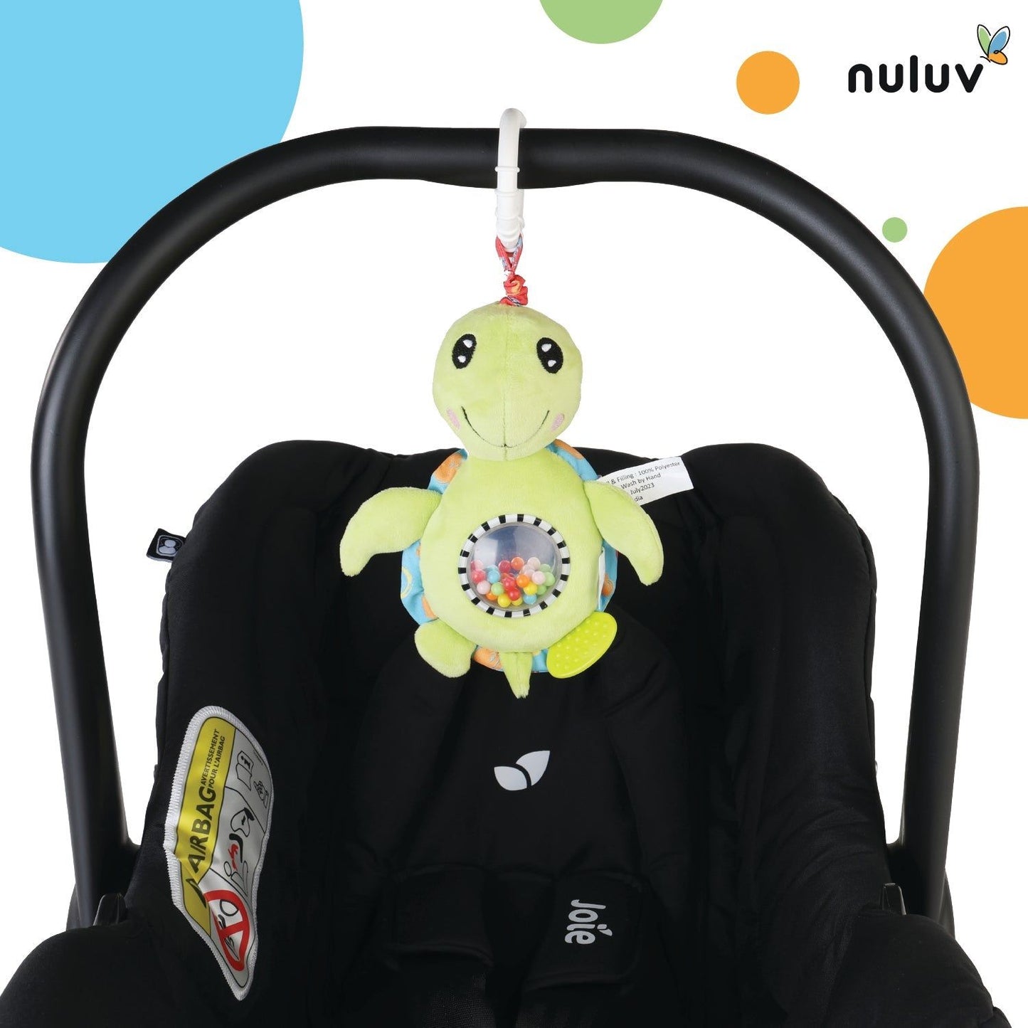 Nuluv Tortoise Jittery Teether Rattle Plush Toy Hanging Rattle, Stroller Toy with Tactile Material for Baby 3 Months+