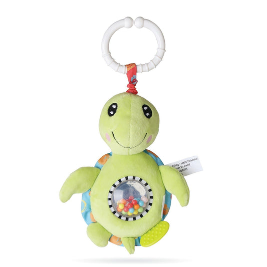 Nuluv Tortoise Jittery Teether Rattle Plush Toy Hanging Rattle, Stroller Toy with Tactile Material for Baby 3 Months+
