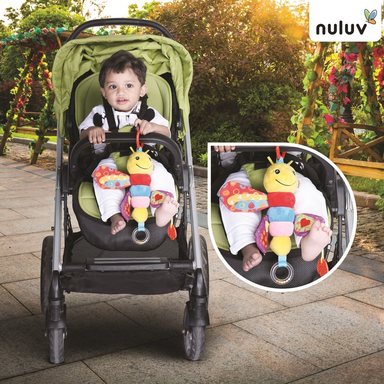 Nuluv Butterfly Plush Toy Hanging Rattle, Stroller Toy with Squeaky Crinkle Sound Rattle & Teether for Baby 3 Months+,Multicolor