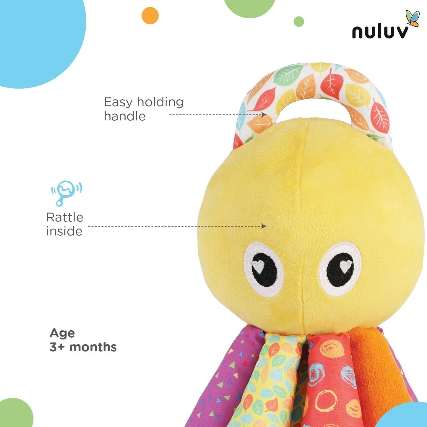 Nuluv Activity Octopus Early Learning Play Soft Toy with Crinkle Sound Rattle for Baby 3 Months+