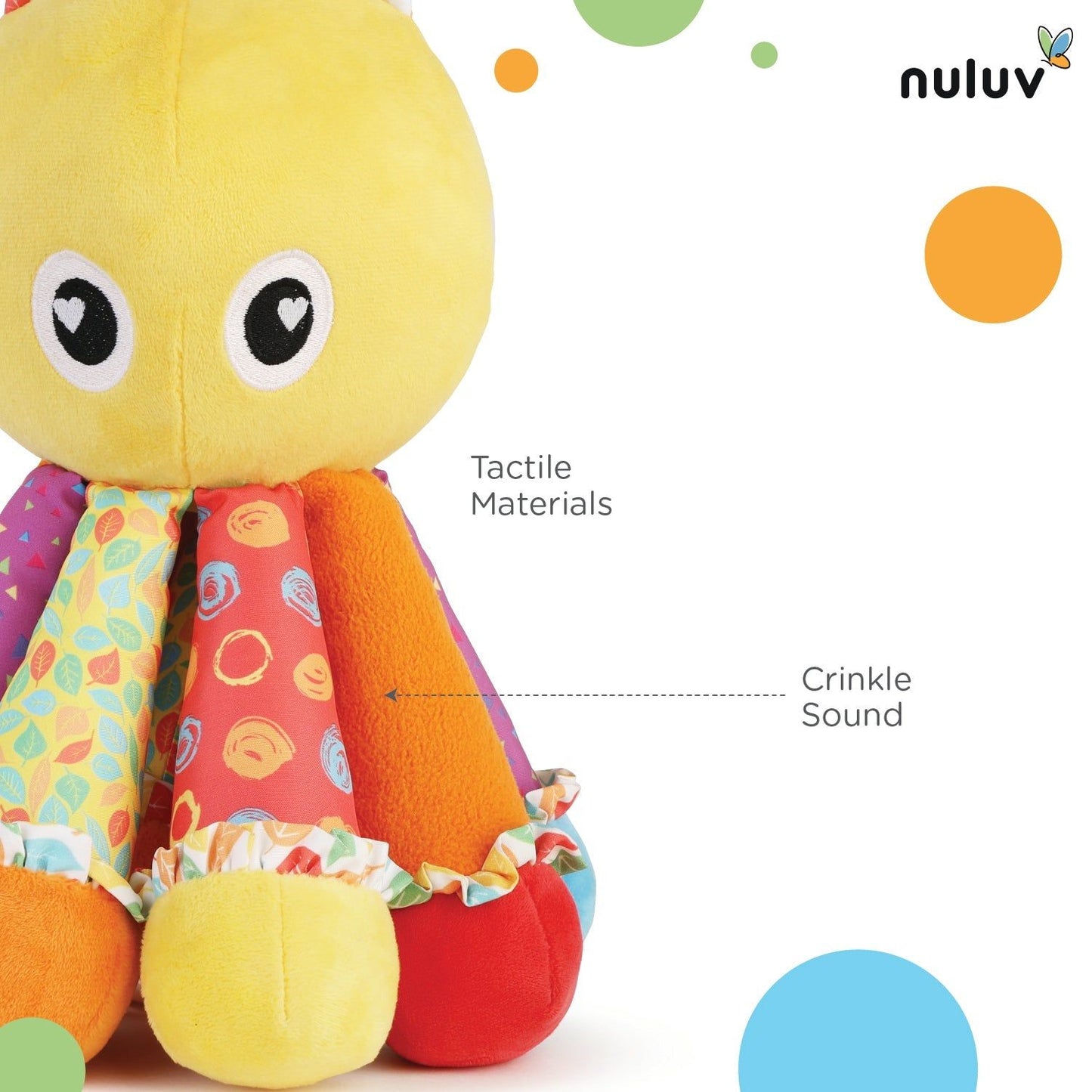 Nuluv Activity Octopus Early Learning Play Soft Toy with Crinkle Sound Rattle for Baby 3 Months+