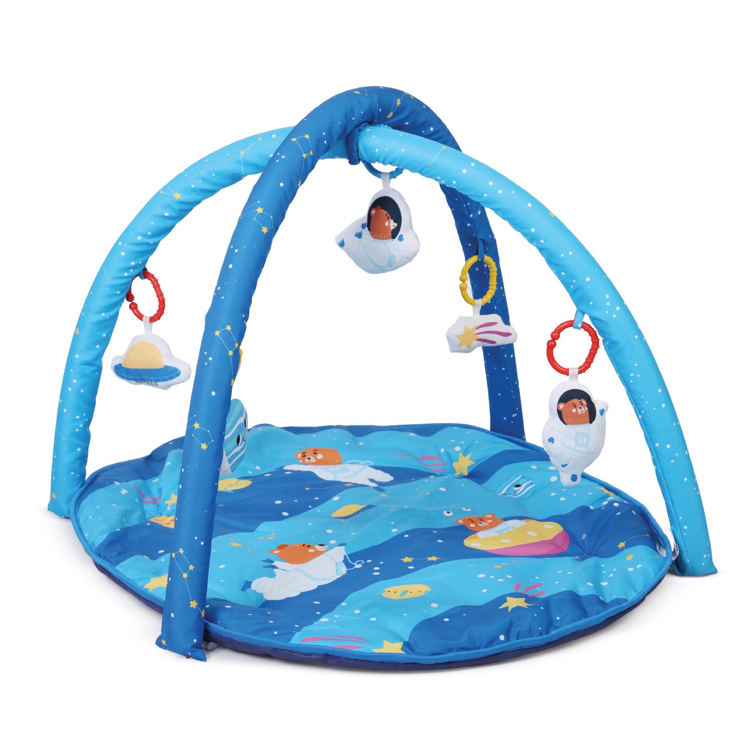 Nuluv Baby Playgym for Babies | Activity Play Gym Mat with 5 Hanging Toys|Foldable&Durable Cotton Play Mat|Baby Crawling Mats for Floor for 0 to 24 Months (Space)