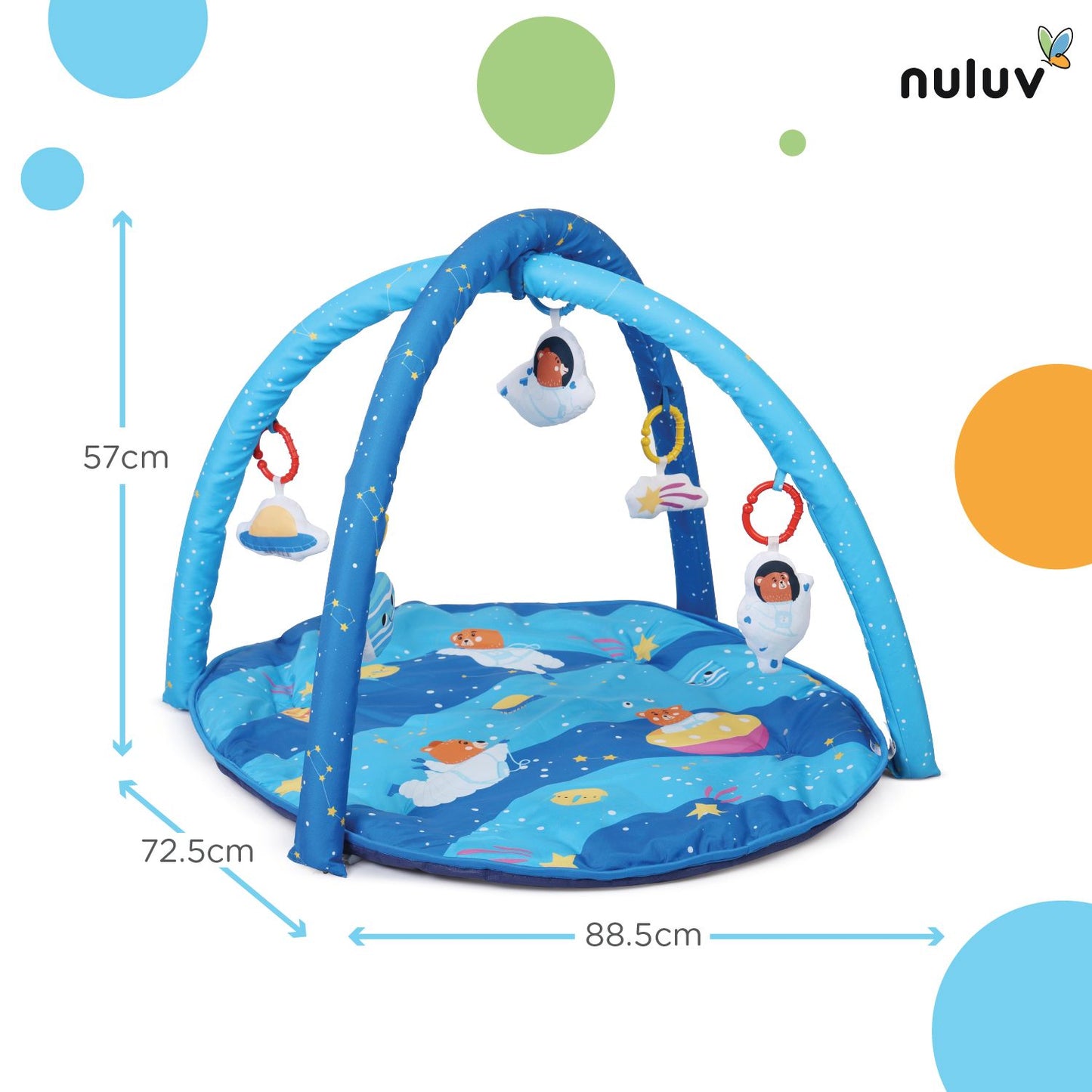 Nuluv Baby Playgym for Babies | Activity Play Gym Mat with 5 Hanging Toys|Foldable&Durable Cotton Play Mat|Baby Crawling Mats for Floor for 0 to 24 Months (Space)