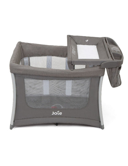 Joie Illusion Nickel Portable Baby Playard | Compact Mini Nursery with Deluxe Bassinet, Changing Table, Organizer & Integrated Wheels | Mesh Ventilation, Pop-Up Fold & Travel Bag l Birth to 15kg