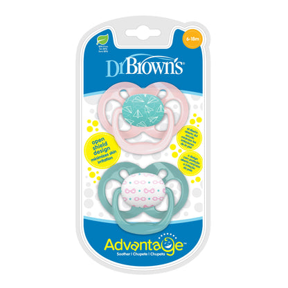 Dr. Brown's Advantage Baby Pacifiers, Stage 2, 2Count, Pink