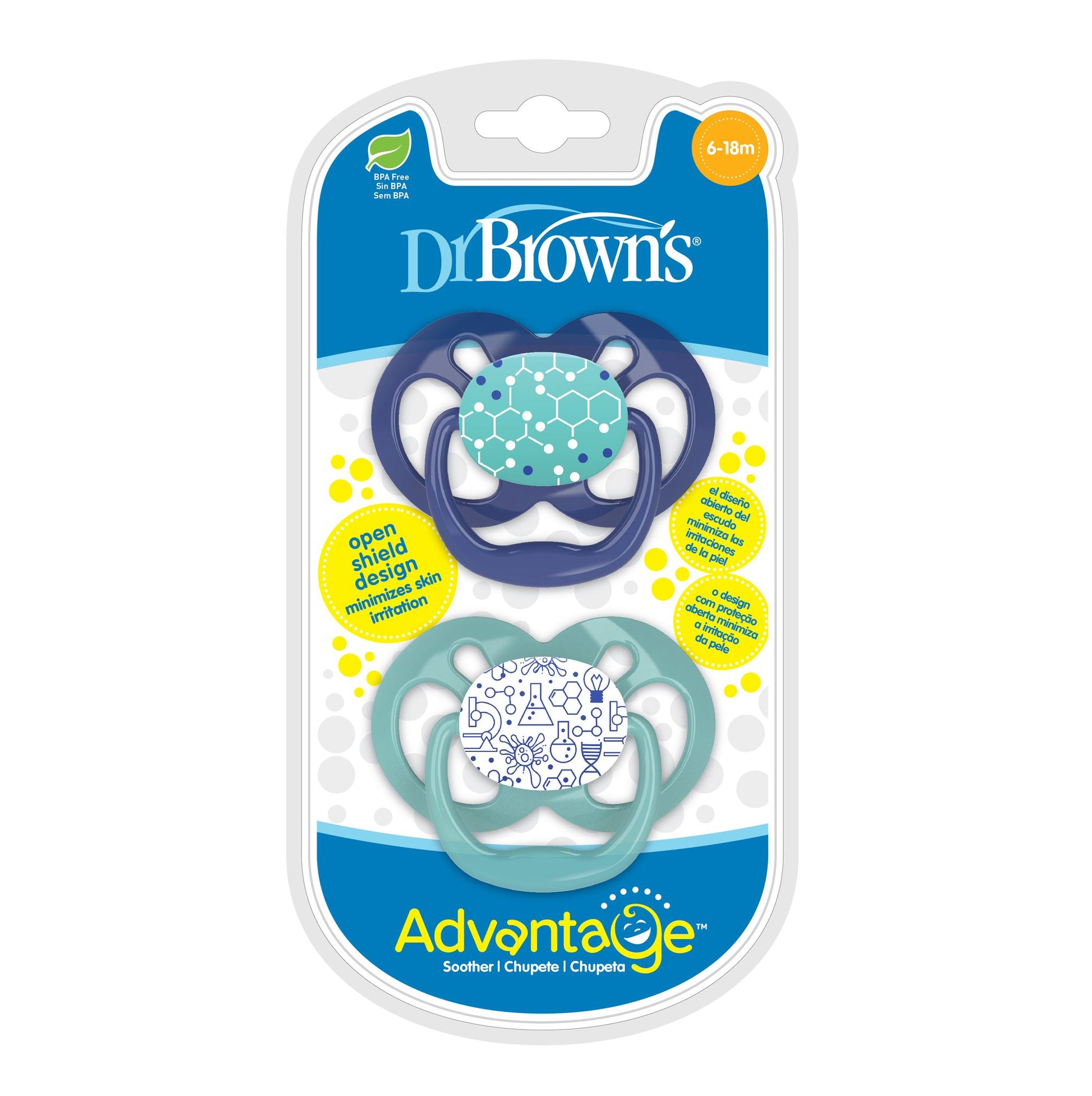 Dr. Brown's Advantage Baby Pacifiers, Stage 2, 2Count, Blue