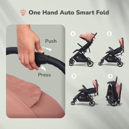 R For Rabbit Street Smart Ace Auto Fold Kids Stroller, Peach Black