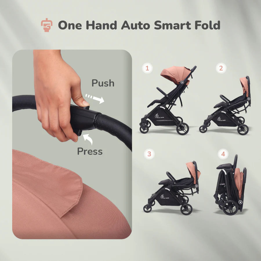 R For Rabbit Street Smart Ace Auto Fold Kids Stroller, Peach Black