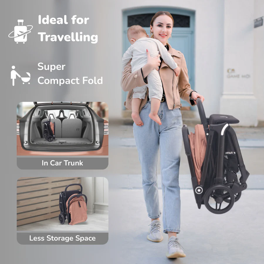 R For Rabbit Street Smart Ace Auto Fold Kids Stroller, Peach Black