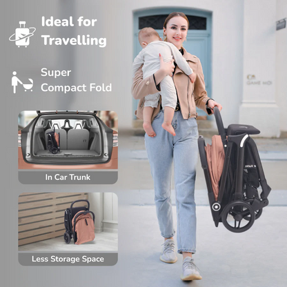 R For Rabbit Street Smart Ace Auto Fold Kids Stroller, Peach Black