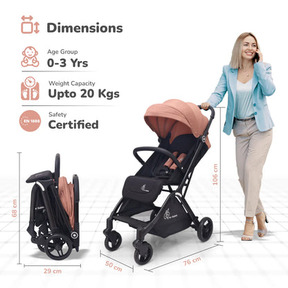 R For Rabbit Street Smart Ace Auto Fold Kids Stroller, Peach Black