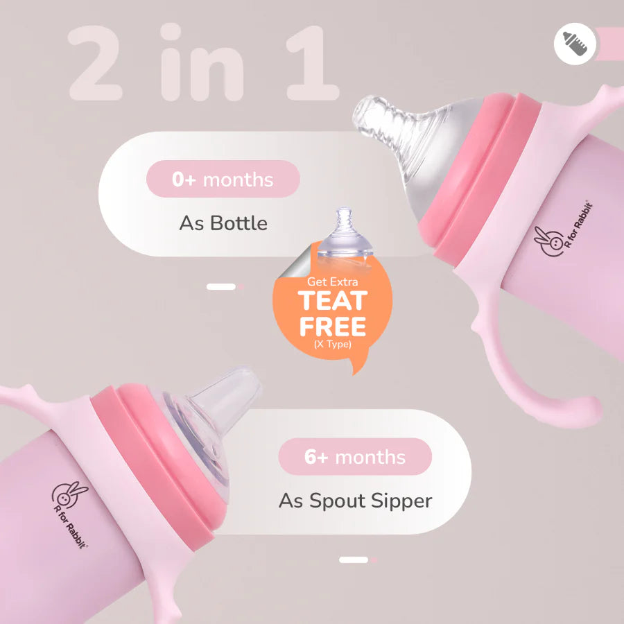 R For Rabbit Steebo Fusion Spout Cup Stainless Steel Bottle For Kids, Leak Proof, Pink
