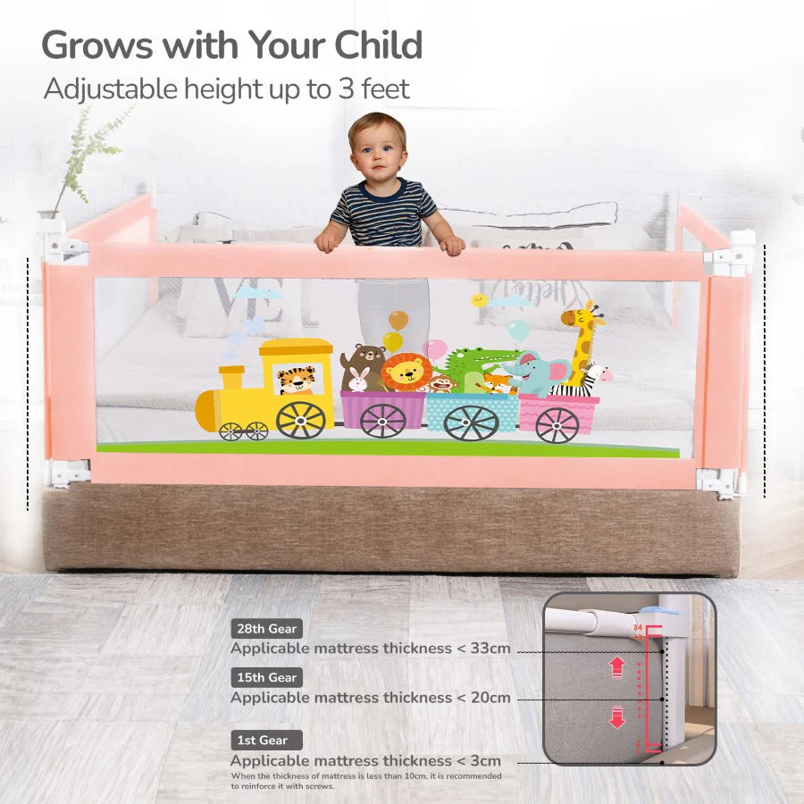R for Rabbit Safari Bed Rail for Baby Easy Install, Anti-Fall Safeguard for Toddler Safety, Pink