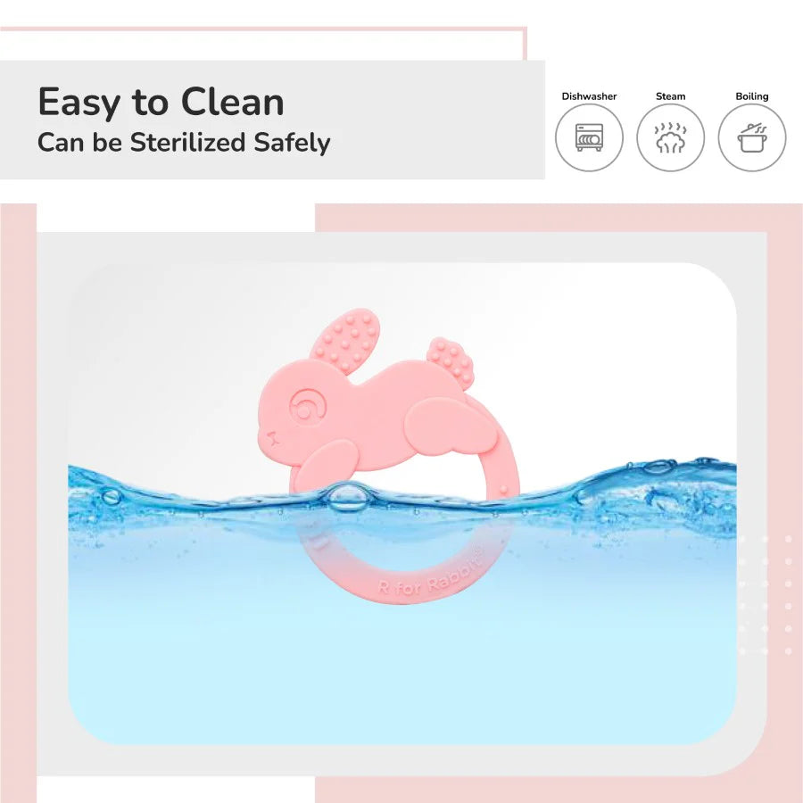 R For Rabbit Tiny Bites Zoobie Baby Silicone Teethers Pack of 1 Crocodile, Rabbit, and Elephant, Pink
