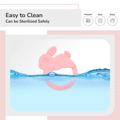 R For Rabbit Tiny Bites Zoobie Baby Silicone Teethers Pack of 1 Crocodile, Rabbit, and Elephant, Pink