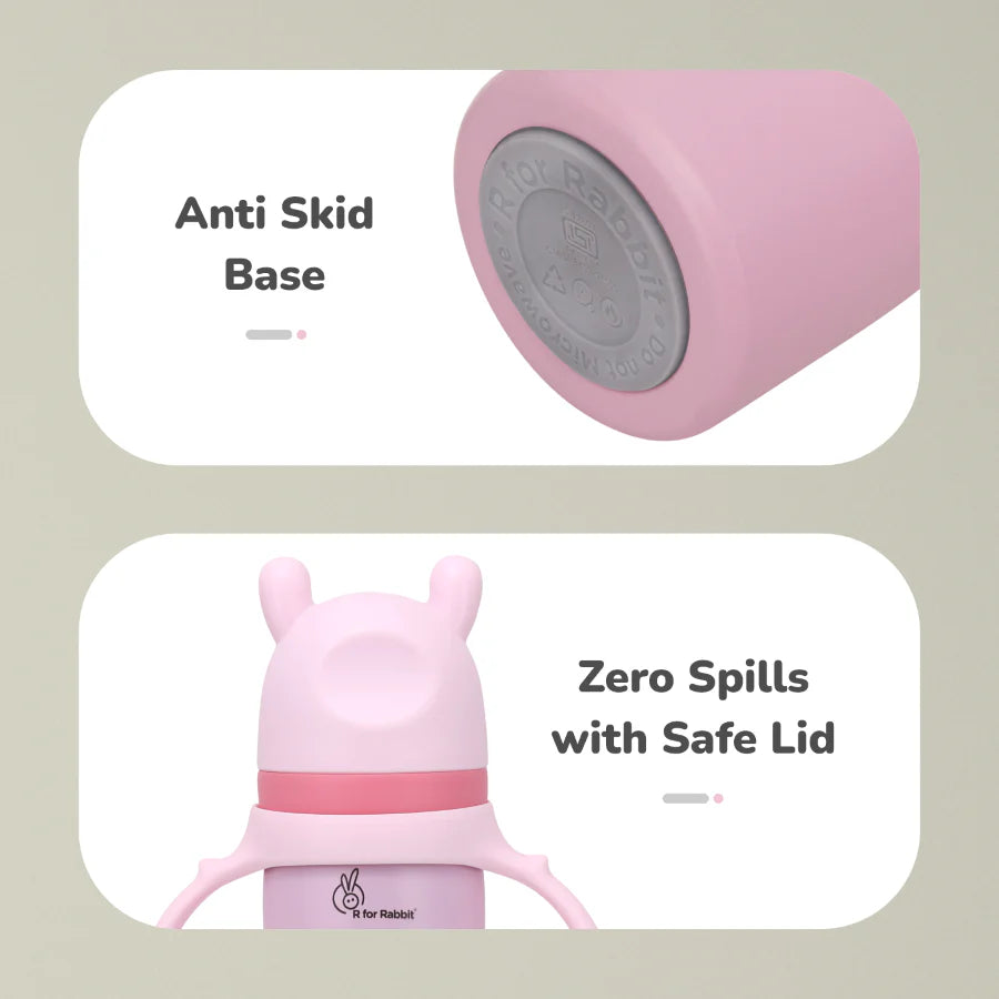 R For Rabbit Steebo Fusion Spout Cup Stainless Steel Bottle For Kids, Leak Proof, Pink