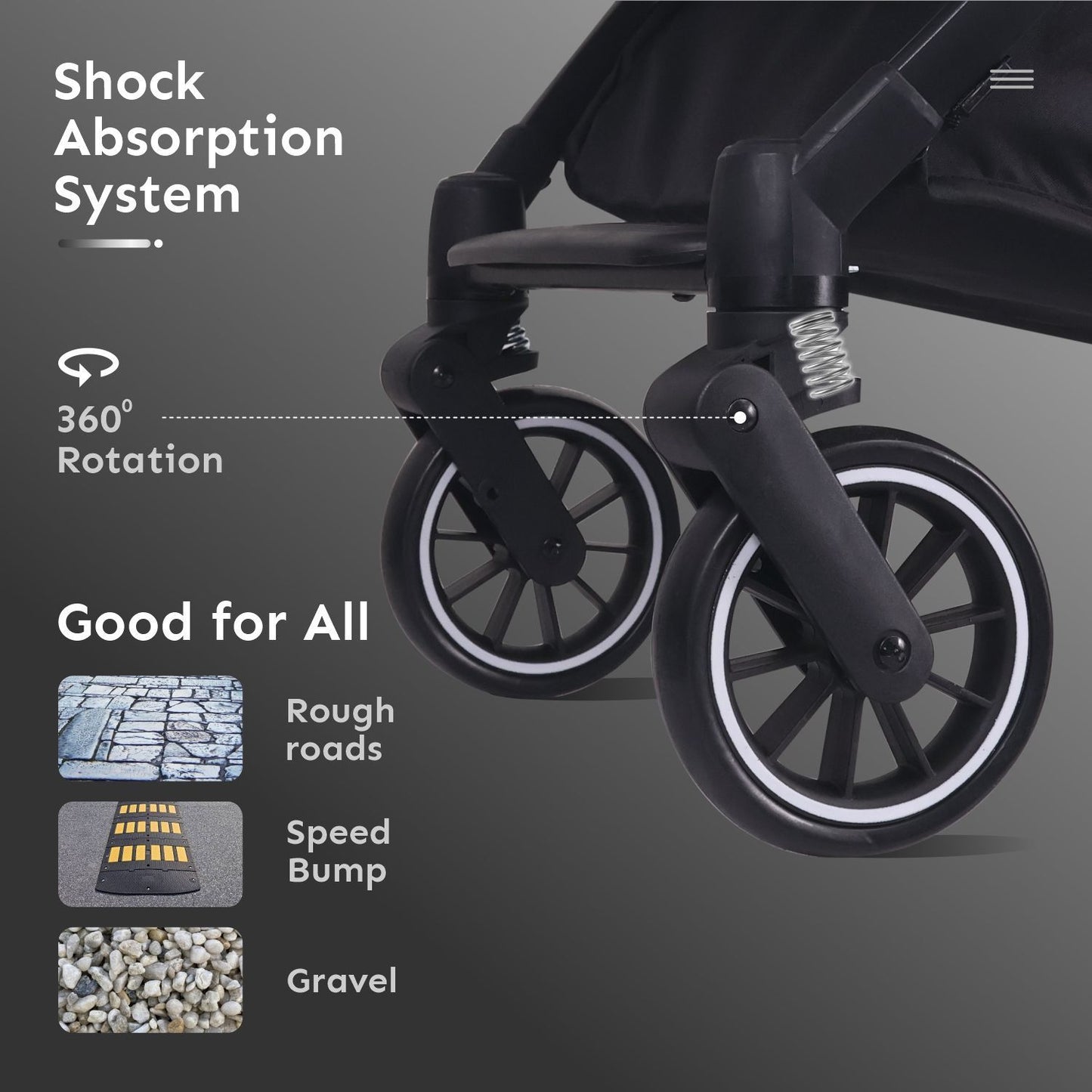 R for Rabbit Pocket Air Lite Stroller - One Hand Fold, Light Weight, Travel Friendly, Adjustable Canopy Grey