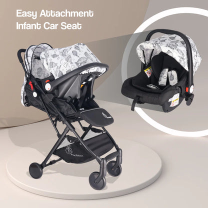 R For Rabbit Pocket Lite Travel System Kids Stroller With Infant Car Seat to a Carry Cot, Rocker or Feeding chair, Black Multi
