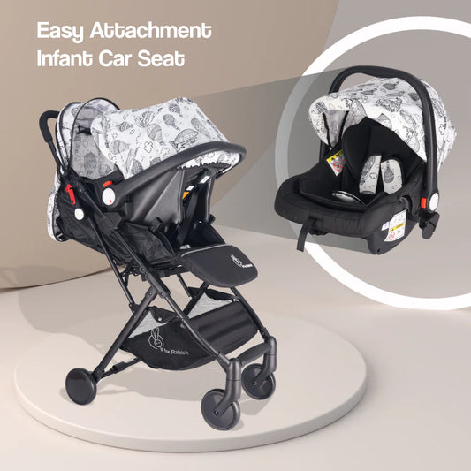 R For Rabbit Pocket Lite Travel System Kids Stroller With Infant Car Seat to a Carry Cot, Rocker or Feeding chair, Black Multi