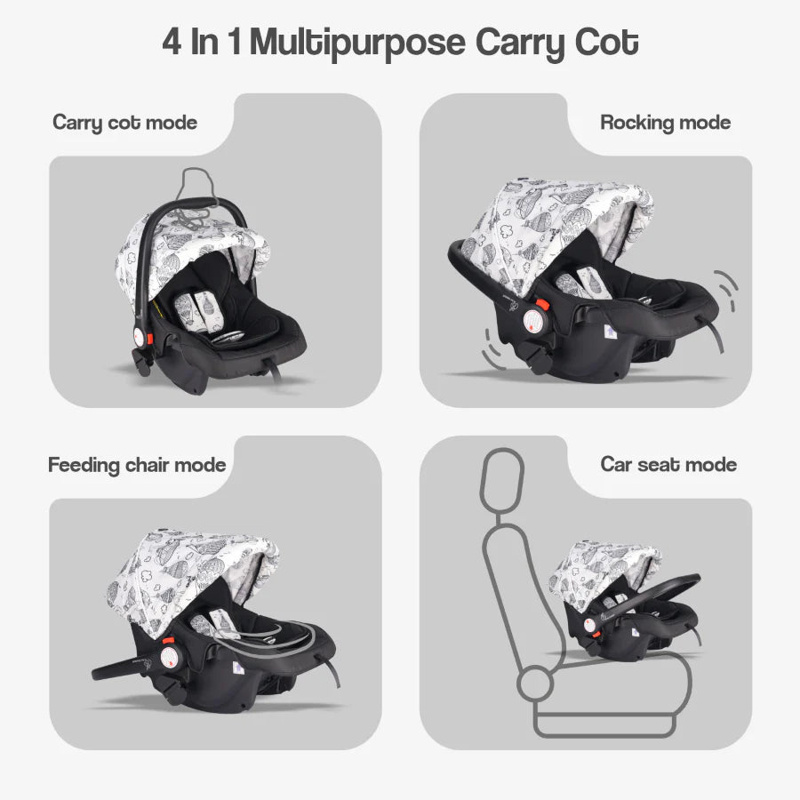 R For Rabbit Pocket Lite Travel System Kids Stroller With Infant Car Seat to a Carry Cot, Rocker or Feeding chair, Black Multi