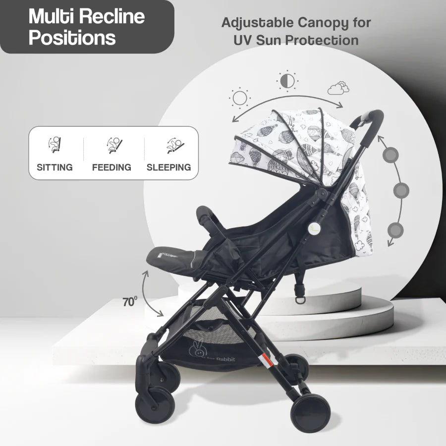 R For Rabbit Pocket Lite Travel System Kids Stroller With Infant Car Seat to a Carry Cot, Rocker or Feeding chair, Black Multi