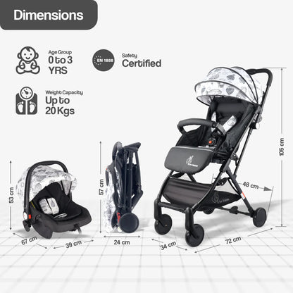 R For Rabbit Pocket Lite Travel System Kids Stroller With Infant Car Seat to a Carry Cot, Rocker or Feeding chair, Black Multi