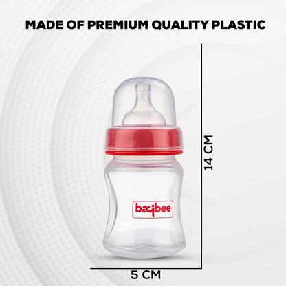 Baybee Natural Flow 150ml Milk Container for Newborn | BPA-Free, Leak-Proof, Anti-Colic, Wide Neck, Easy to Clean | Safe Baby Milk Dispenser for Infants 3+ Months | Baby Essentials (Red)
