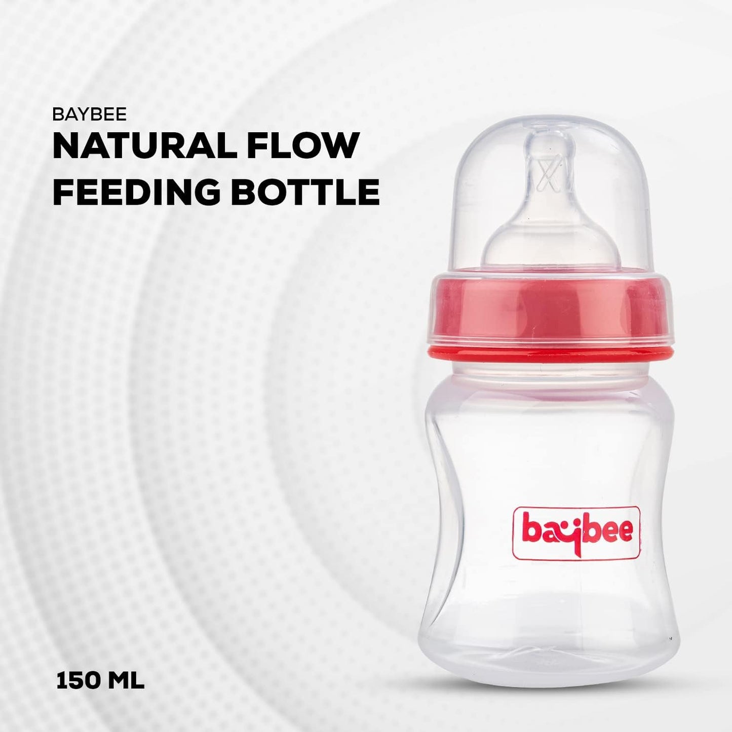 Baybee Natural Flow 150ml Milk Container for Newborn | BPA-Free, Leak-Proof, Anti-Colic, Wide Neck, Easy to Clean | Safe Baby Milk Dispenser for Infants 3+ Months | Baby Essentials (Red)