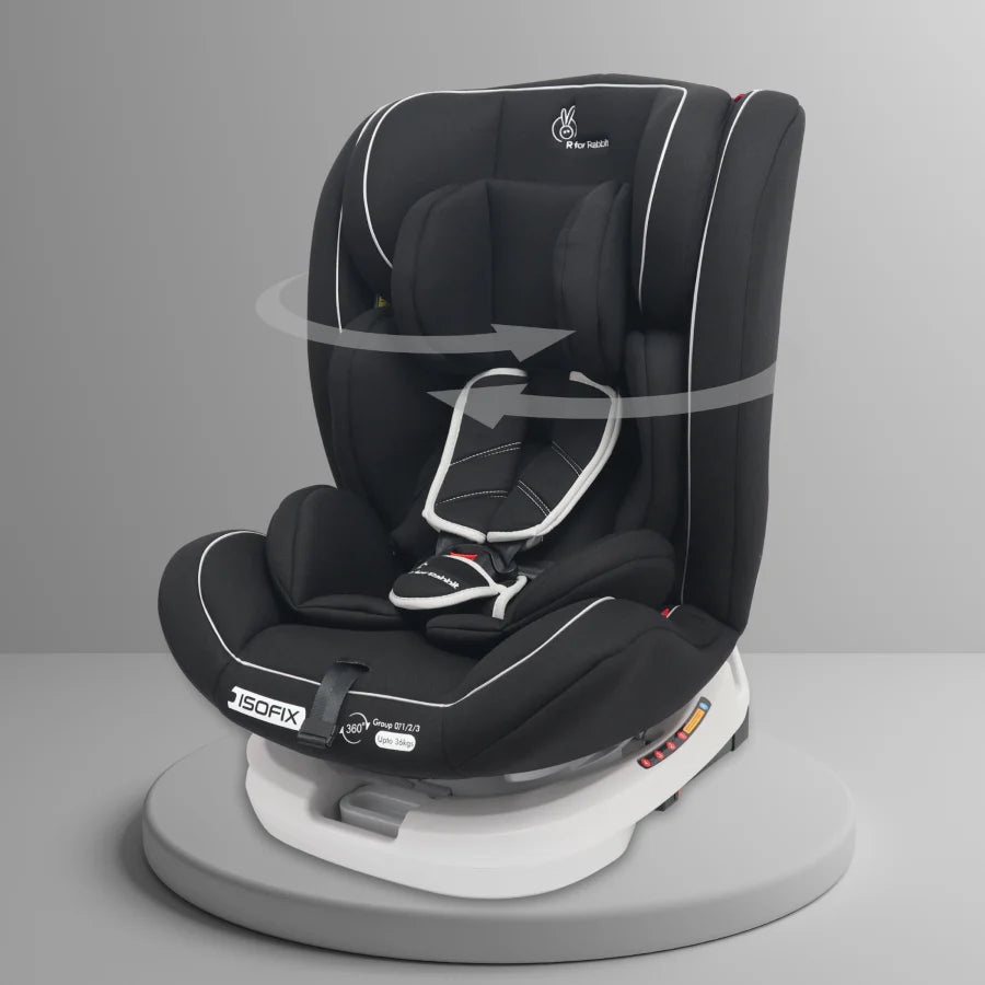 R For Rabbit Jack N Jill Grand ISOFIX Baby Car Seat Convertible 360 Rotatable Kids Car Seat, Pure Black