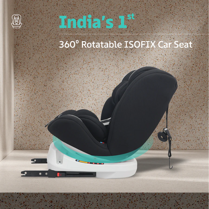 R For Rabbit Jack N Jill Grand ISOFIX Baby Car Seat Convertible 360 Rotatable Kids Car Seat, Pure Black