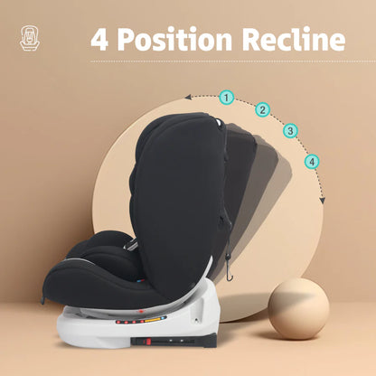 R For Rabbit Jack N Jill Grand ISOFIX Baby Car Seat Convertible 360 Rotatable Kids Car Seat, Pure Black