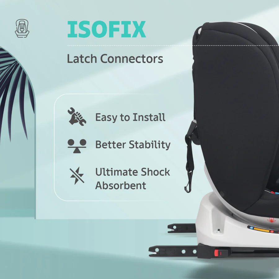 R For Rabbit Jack N Jill Grand ISOFIX Baby Car Seat Convertible 360 Rotatable Kids Car Seat, Pure Black