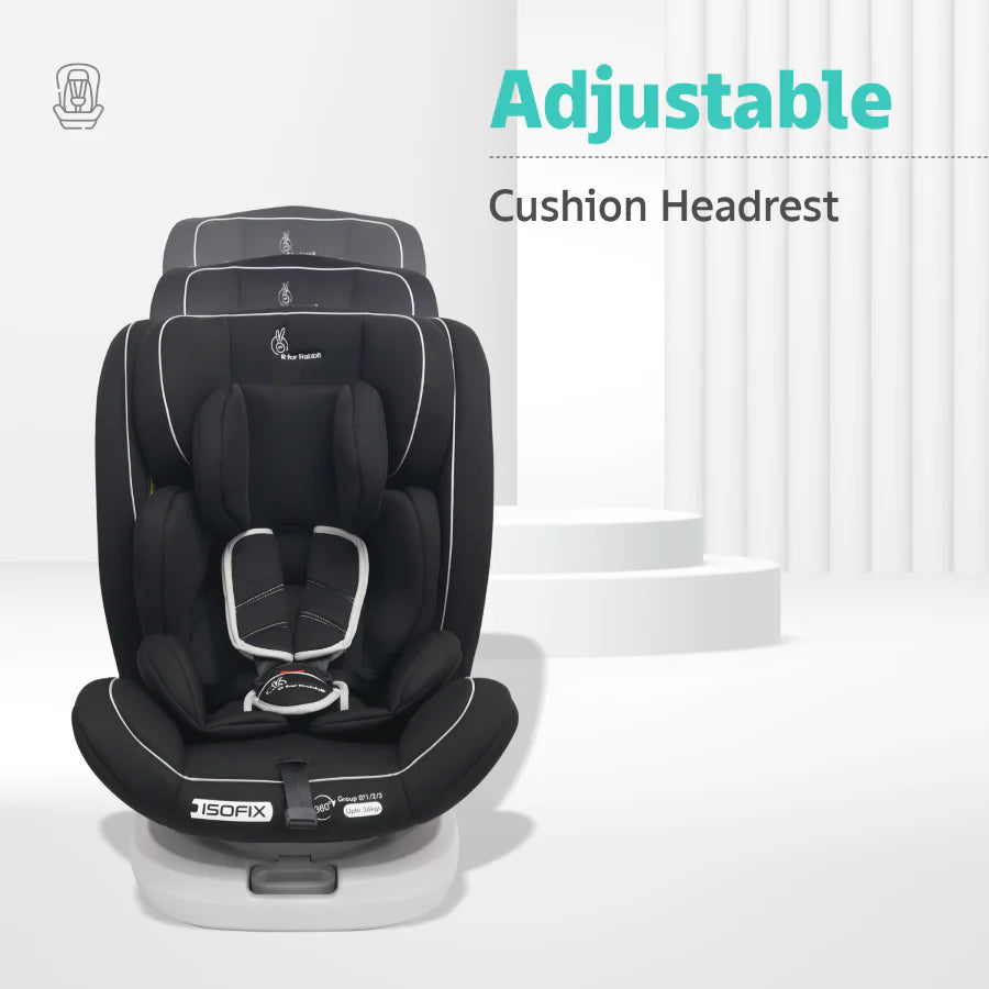 R For Rabbit Jack N Jill Grand ISOFIX Baby Car Seat Convertible 360 Rotatable Kids Car Seat, Pure Black