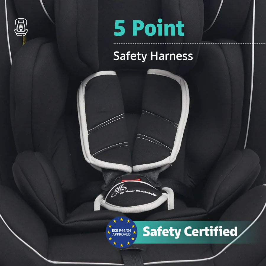 R For Rabbit Jack N Jill Grand ISOFIX Baby Car Seat Convertible 360 Rotatable Kids Car Seat, Pure Black
