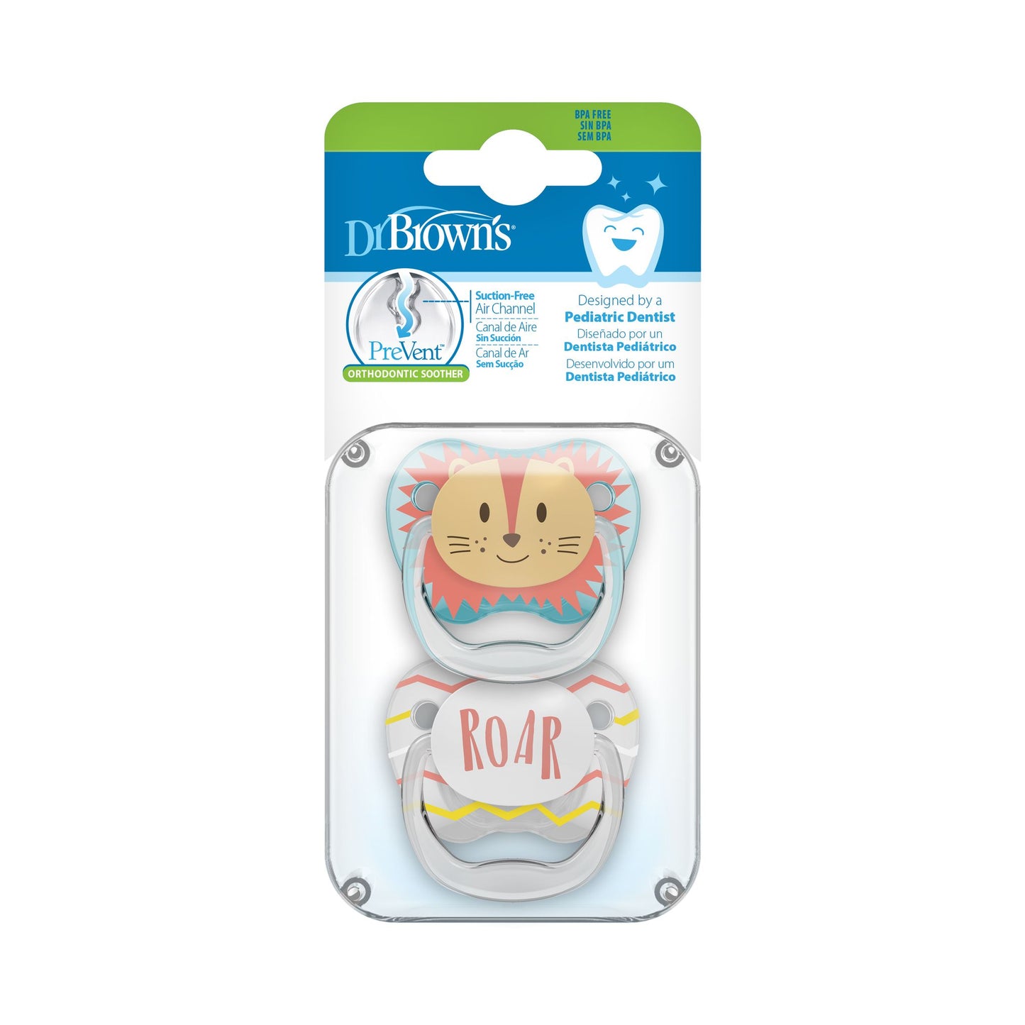 Dr. Brown's Prevent Printed Shield Soother - Stage 1, Pack of 2, Teak & Gray, Birth+ to 6M