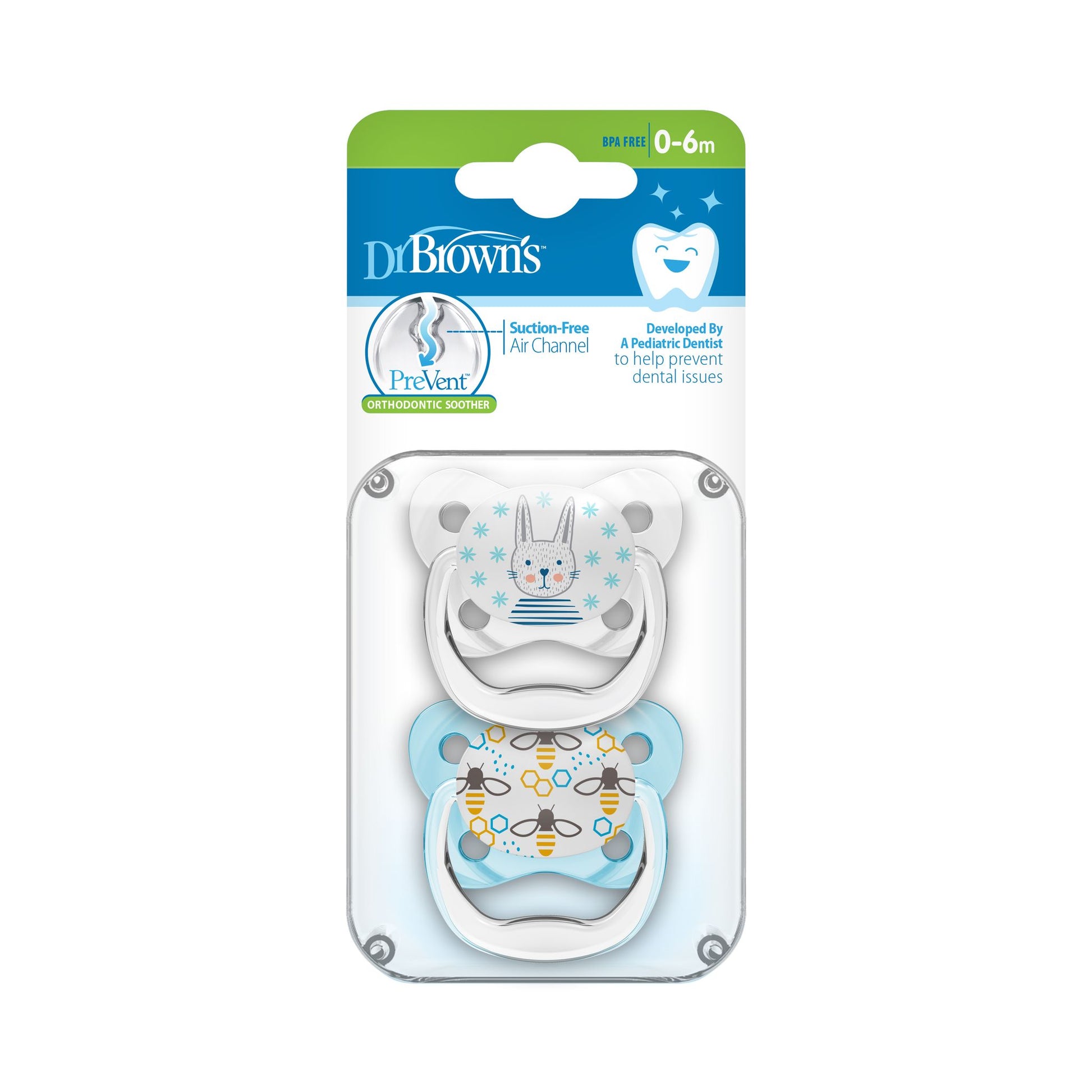 Dr. Brown's PreVent BUTTERFLY SHIELD Soother - Stage 1, Blue, 2-Pack
