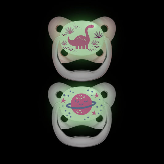 Dr. Brown's Cotton Prevent Glow in The Dark Butterfly Shield Soother for Infant - Stage 2, Pink, Pack of 2, 6M to 18M