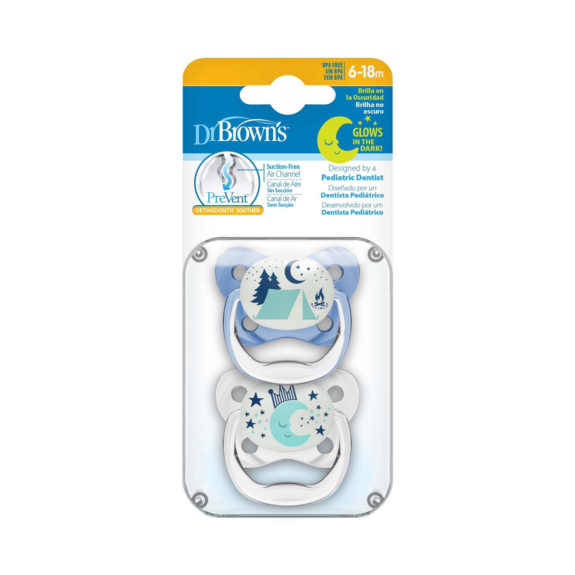 Dr. Brown's Cotton Prevent Glow in The Dark Butterfly Shield Soother for Infant - Stage 2, Blue, Pack of 2, 6M to 18M