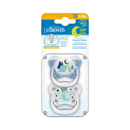Dr. Brown's Cotton Prevent Glow in The Dark Butterfly Shield Soother for Infant - Stage 2, Blue, Pack of 2, 6M to 18M