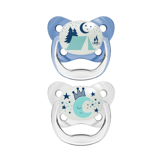 Dr. Brown's Cotton Prevent Glow in The Dark Butterfly Shield Soother for Infant - Stage 2, Blue, Pack of 2, 6M to 18M