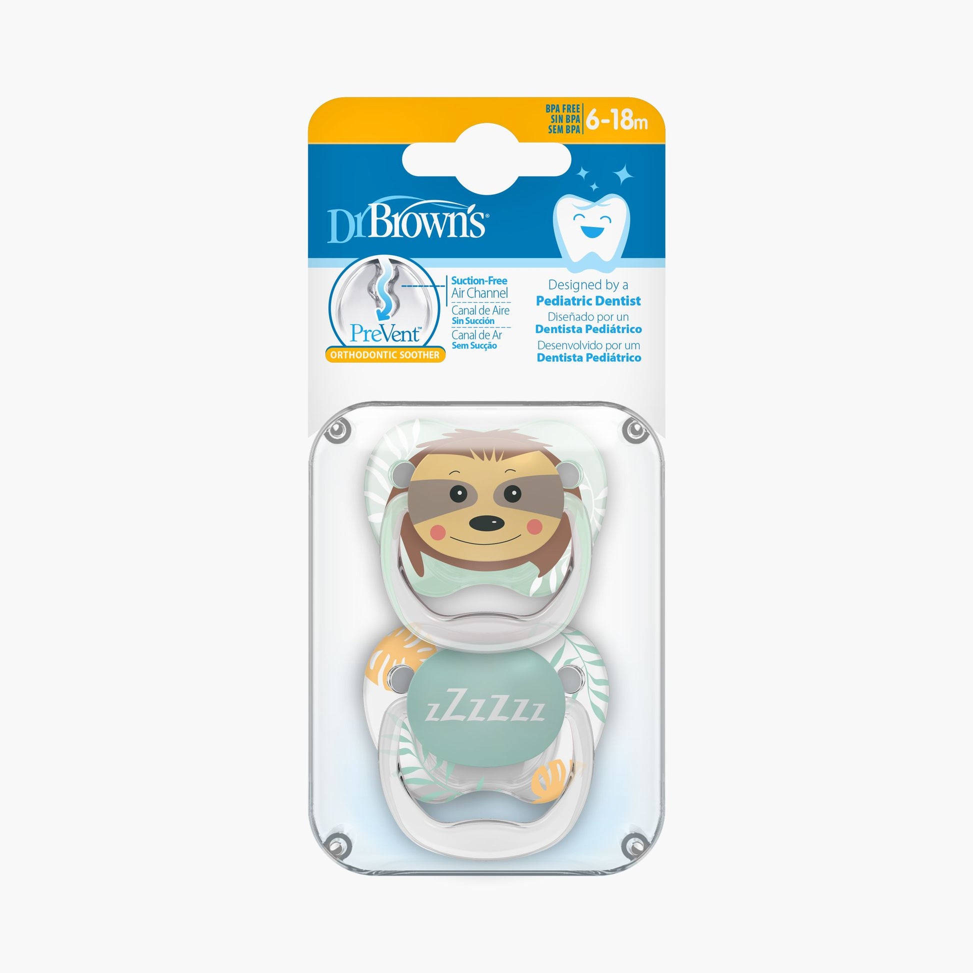 Dr. Brown's Prevent Printed Shield Soother - Stage 2, Green, 2-Pack, Green 6M to 12M