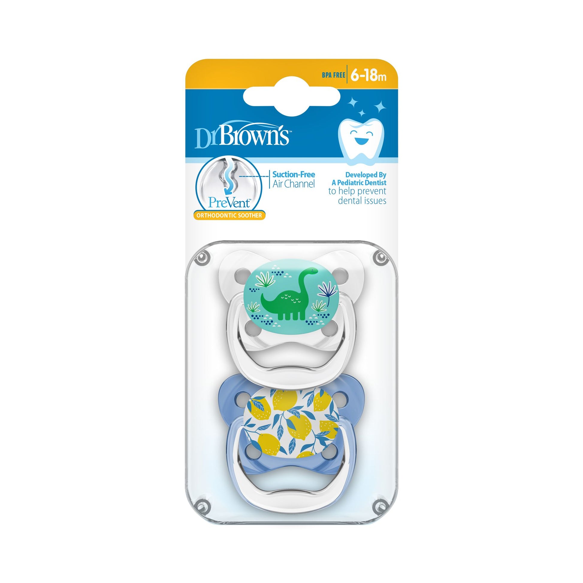 Dr. Brown's PreVent BUTTERFLY SHIELD Soother - Stage 2, Blue, 2-Pack