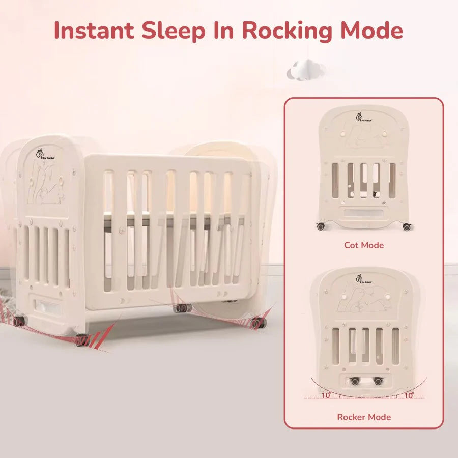 R for Rabbit Dream N Play Baby Cot 2-in-1 Multipurpose Converted From Cot into a Rocking Cot