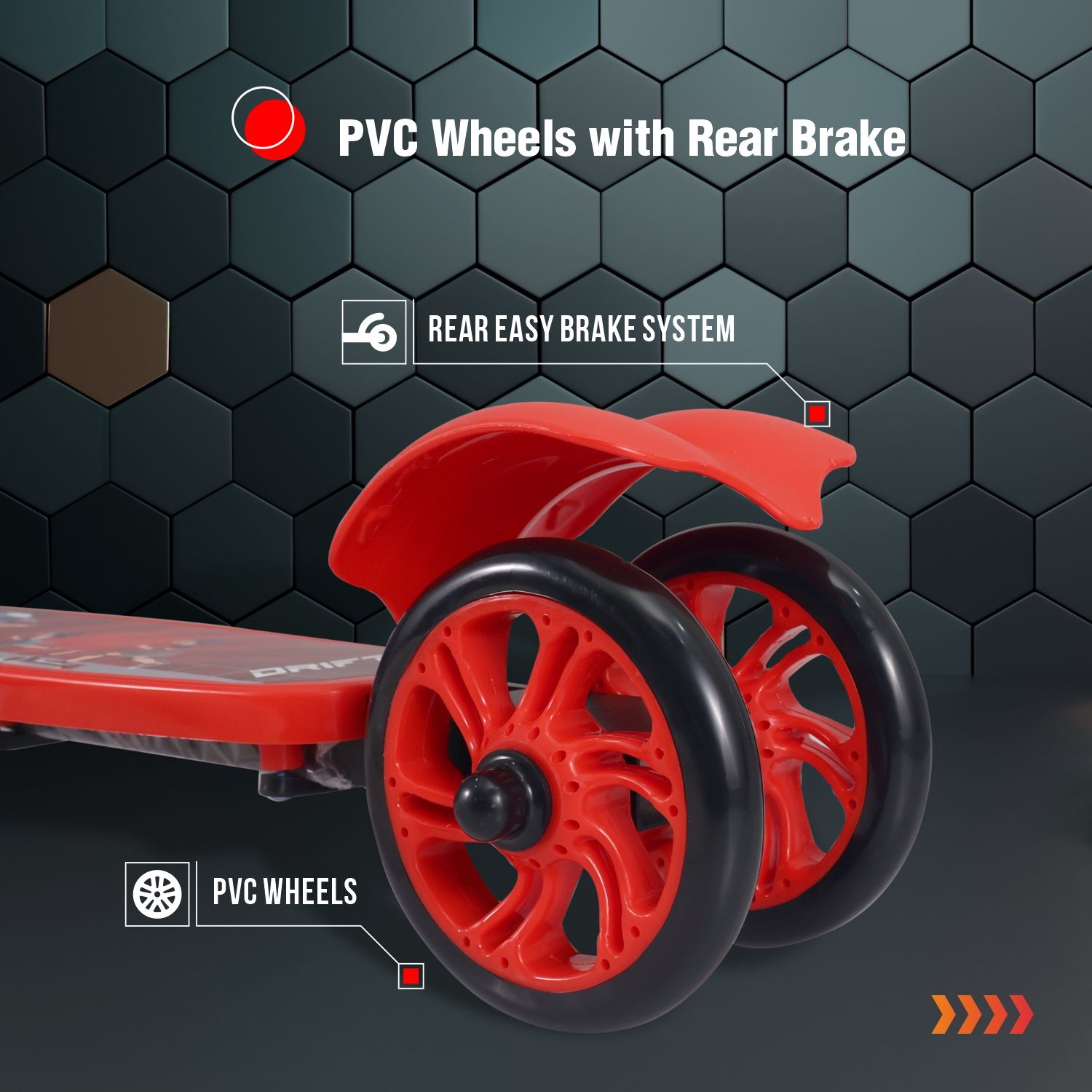 R for Rabbit Road Runner Drift Scooter - Metal Body, 3 Level Height Adjustment, Anti Slip Deck Red Black