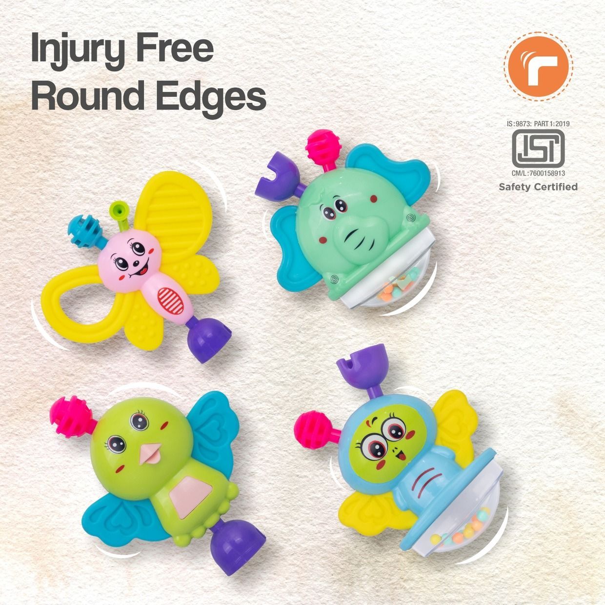 R for Rabbit Jingle Safari Rattles - Set Of 5 - BPA Free