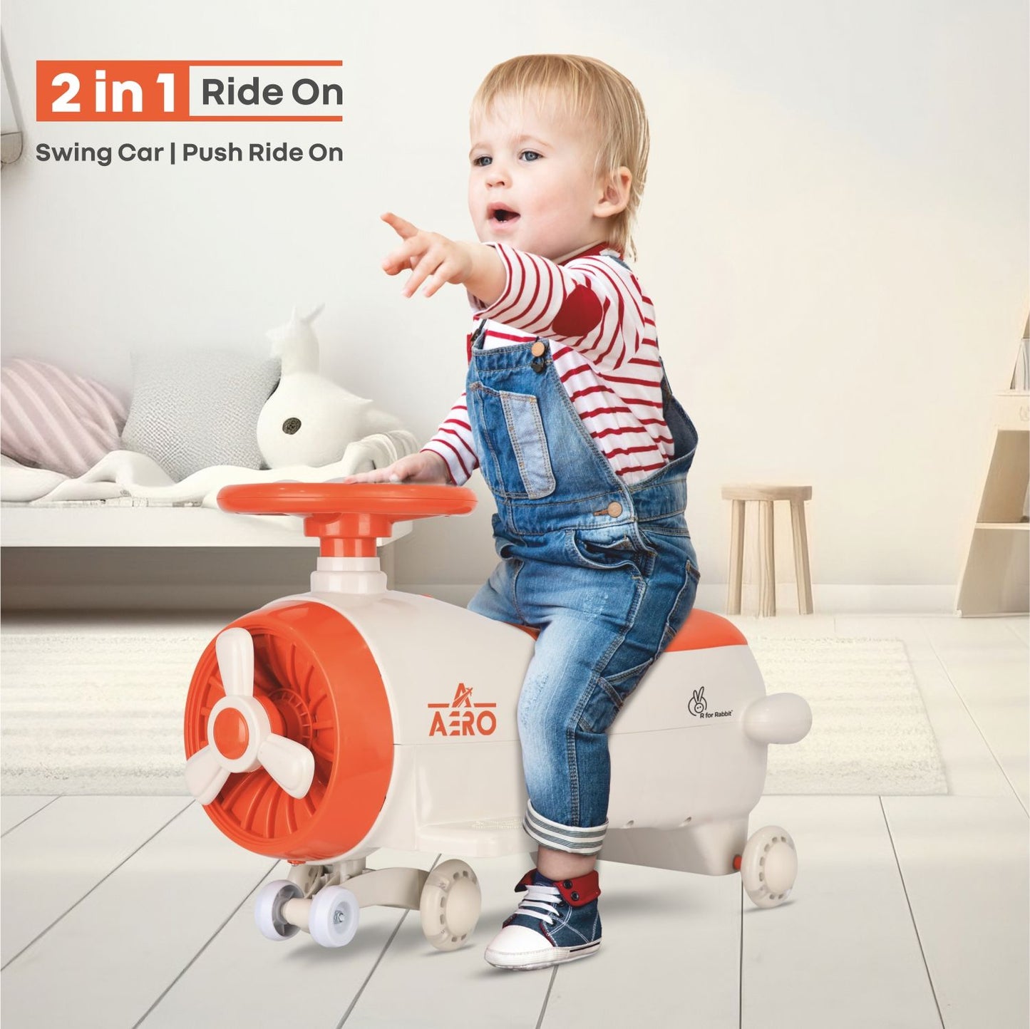 R for Rabbit Iya Iya Aero Swing Car For Kids (Cream Orange)