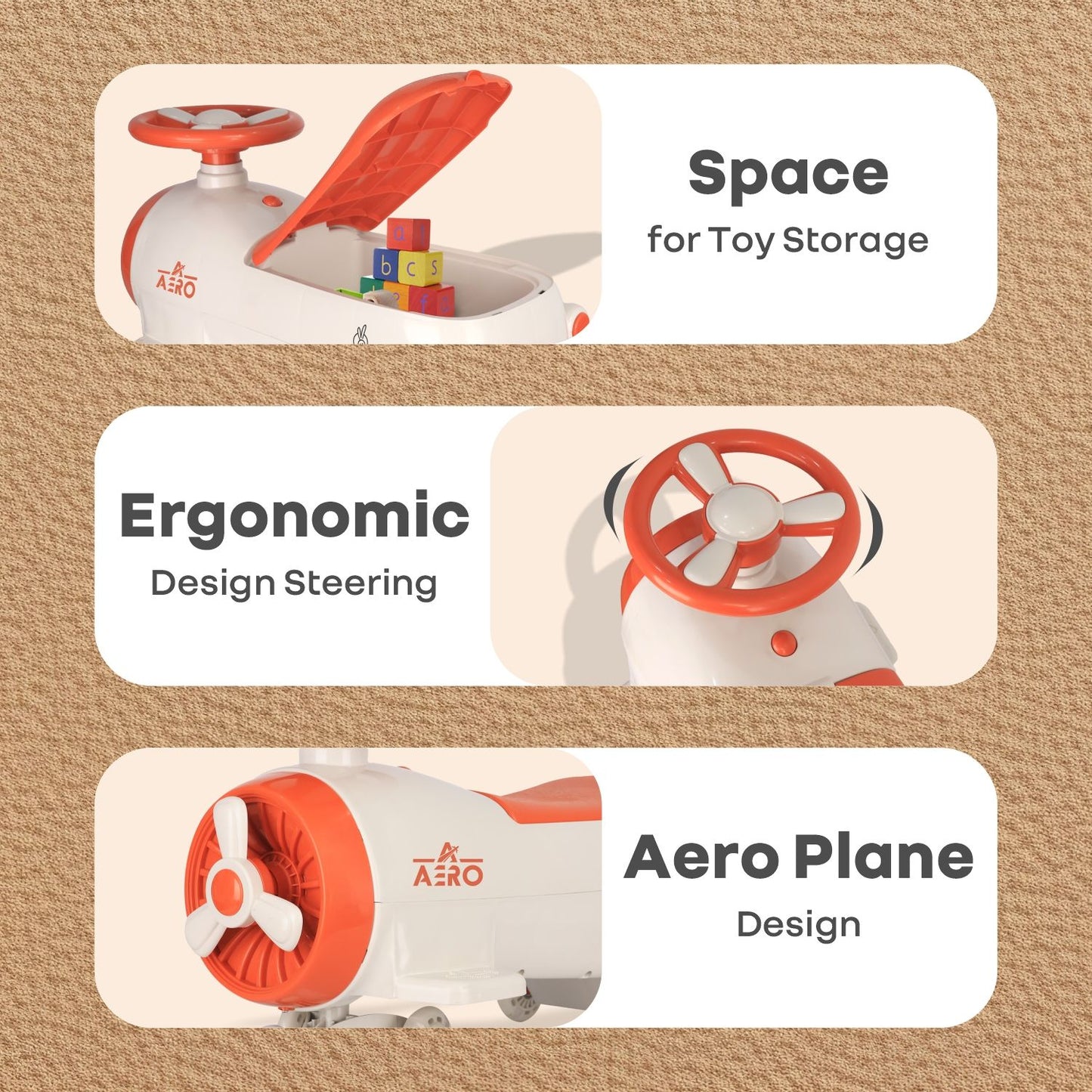 R for Rabbit Iya Iya Aero Swing Car For Kids (Cream Orange)